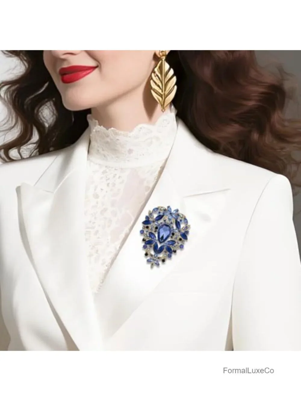 Vintage Leaf Shape Brooch Pin Women Crystal Rhinestone
